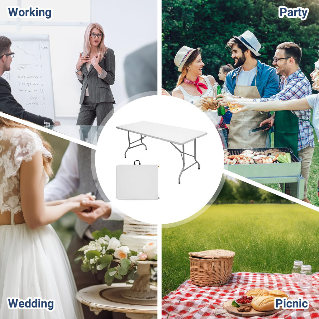 6ft Heavy Duty Foldable Plastic Table with Carrying Handle S8071