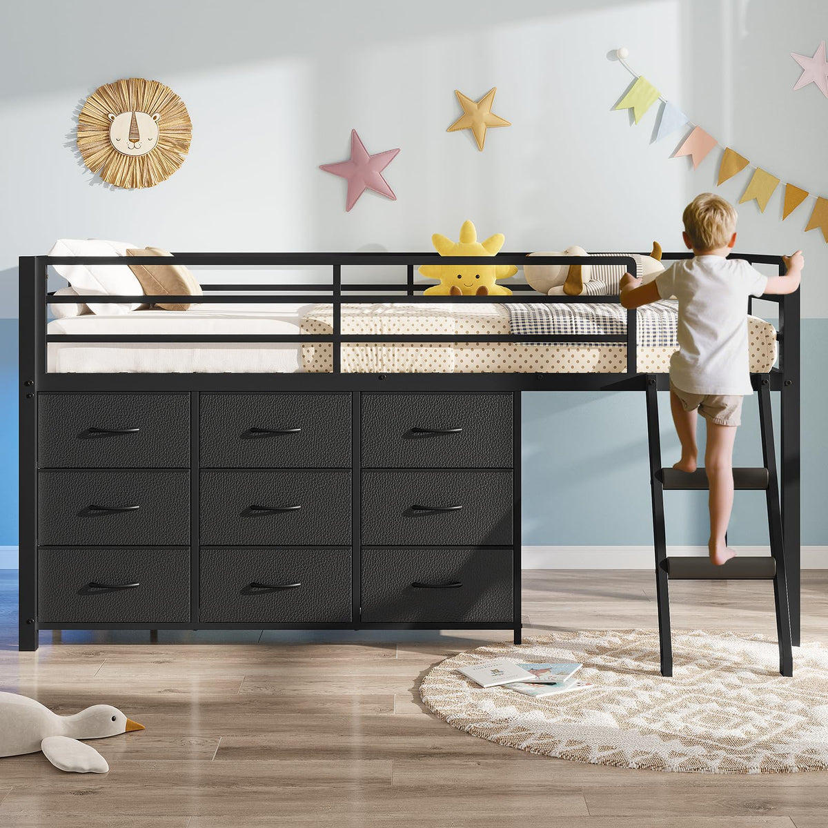 Twin Size Loft Bed with 9 Storage Drawers Z195017