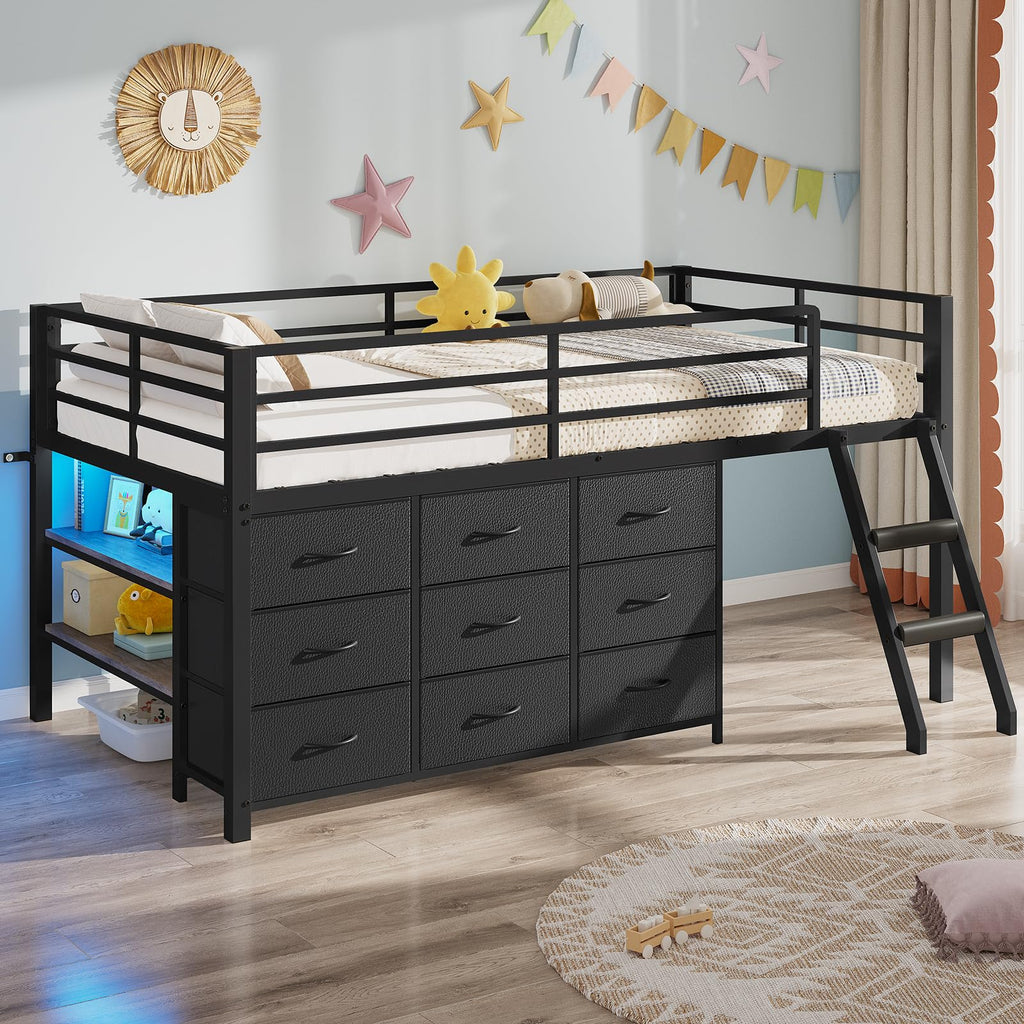 Twin Size Loft Bed with 9 Storage Drawers Z195017