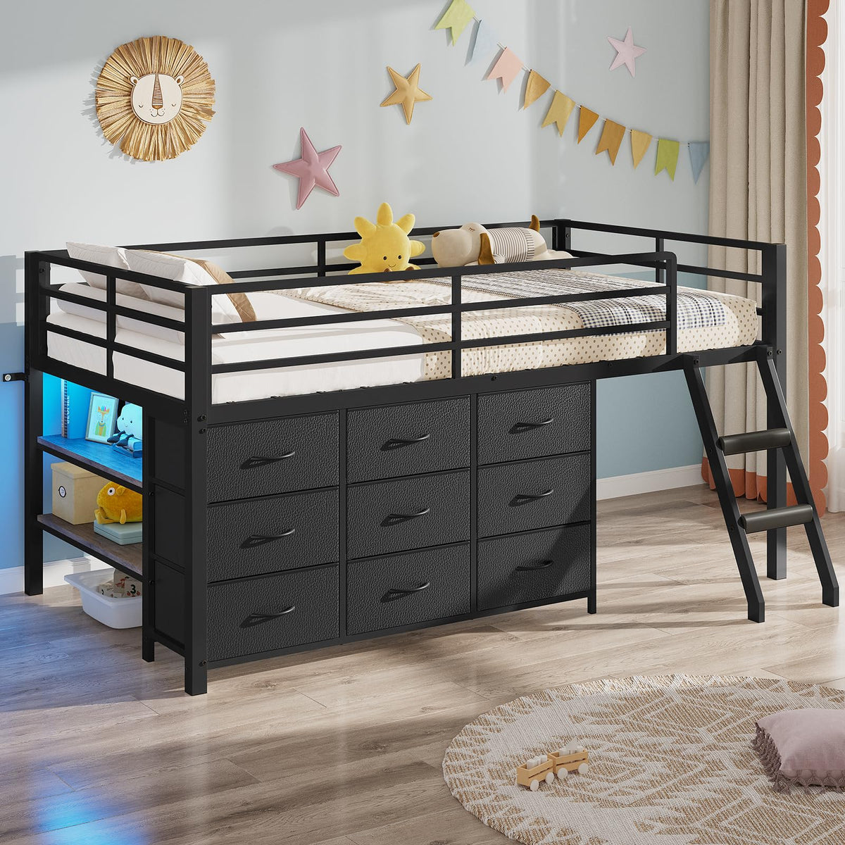 Twin Size Loft Bed with 9 Storage Drawers Z195017