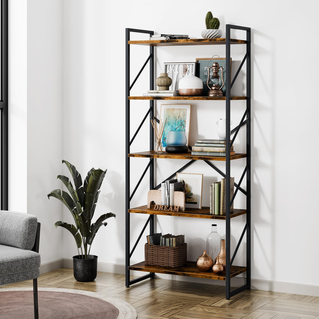 5 Tiers Rustic Brown Bookshelf V73191