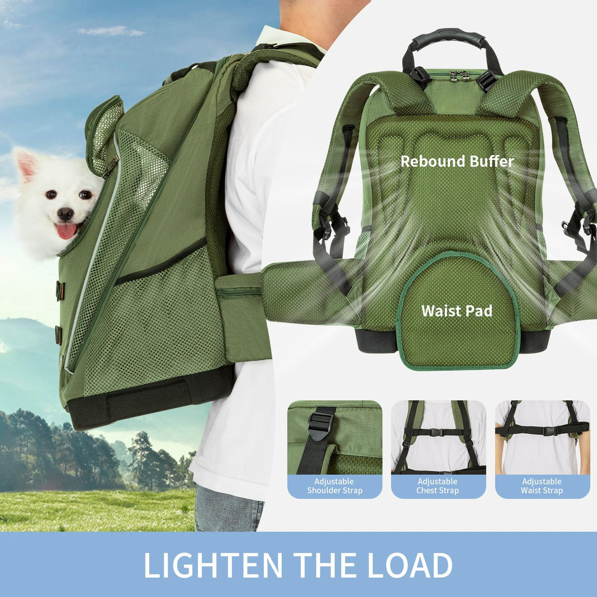Green Pet Dog Carrier Backpack with Large Ventilations R22121