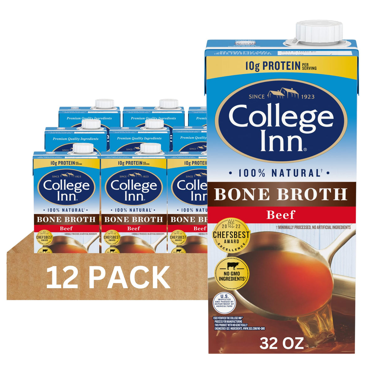 100% Natural Beef Bone Broth 32 fl Ounce Pack of 12 E641