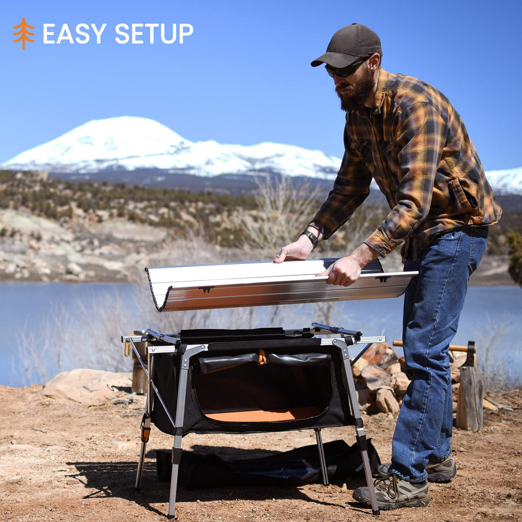 Adjustable Height Folding Camping Table with Storage U587872