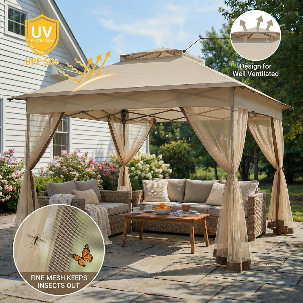 11x11 Pop Up Gazebo with Mosquito Netting R745
