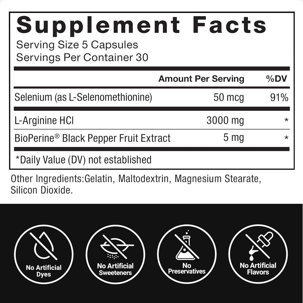 L-Arginine 3000mg Nitric Oxide Supplement 150 Capsules B4551