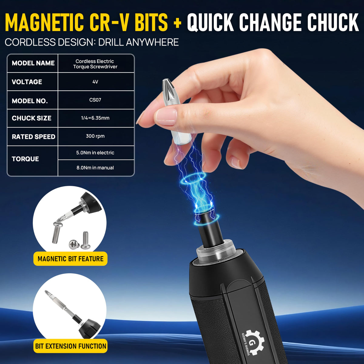4V Electric Torque Screwdriver Set with 35 Magnetic Bits and Storage Box A940264