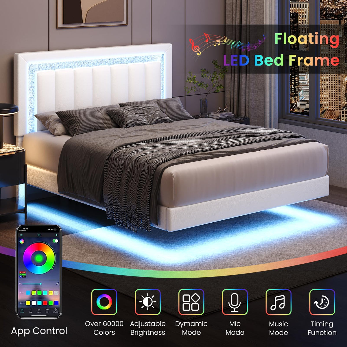 Full Floating Bed Frame with LED Lights T5205