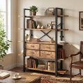 5-Tier Wood and Metal Bookshelf with 4 Fabric Drawers C39689