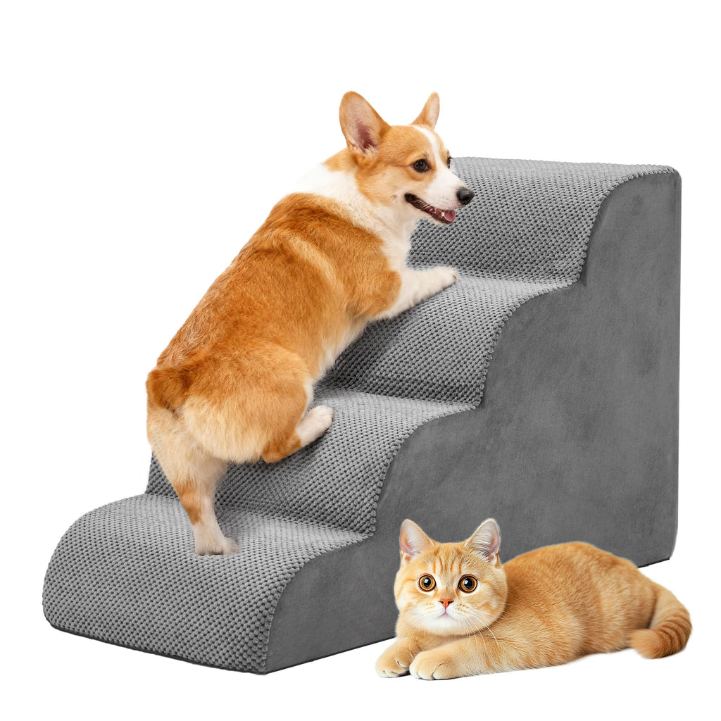 Grey 4-Step Curved Pet Dog Stairs T156