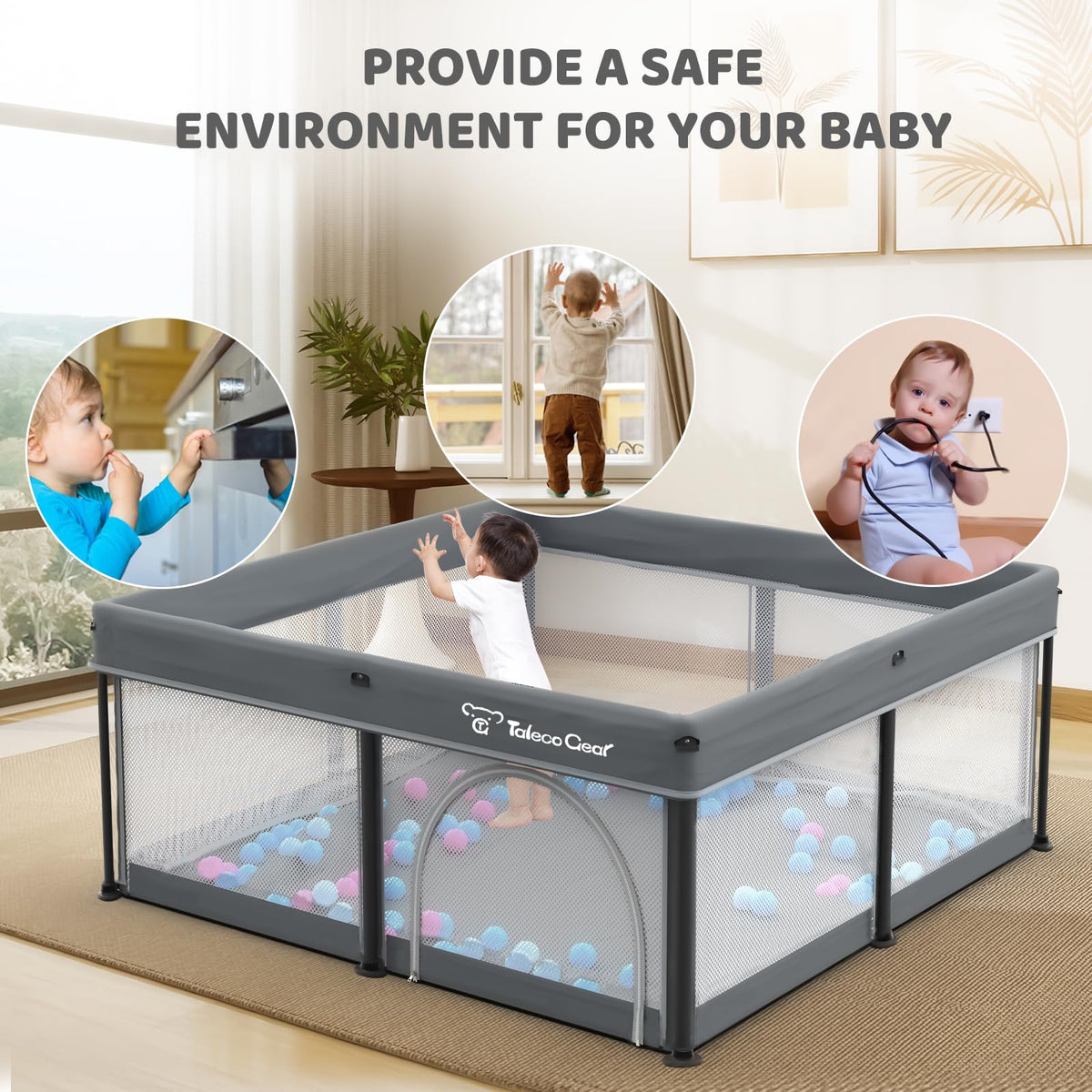 Foldable Baby Play Pen with Mat and Gate E292