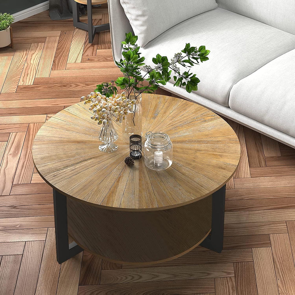 33.5" Round 2-Tier Wood Coffee Table with Storage F298529