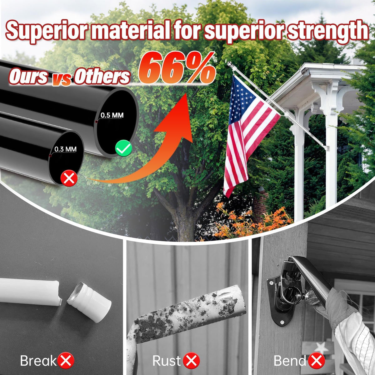 7FT Flag Pole Kit with Solar Light N846