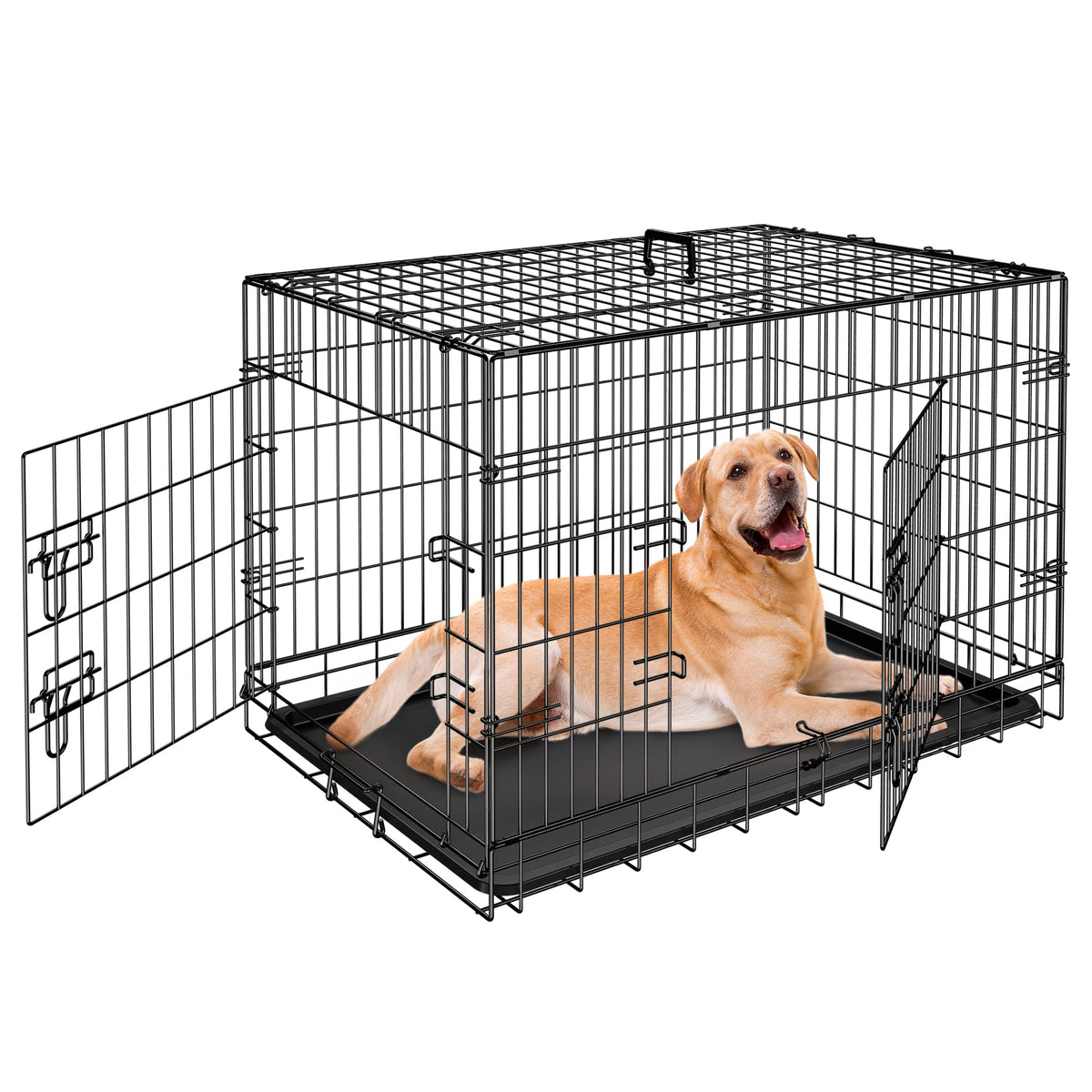 42 Inch Folding Metal Dog Crate with Tray and Handle H54299