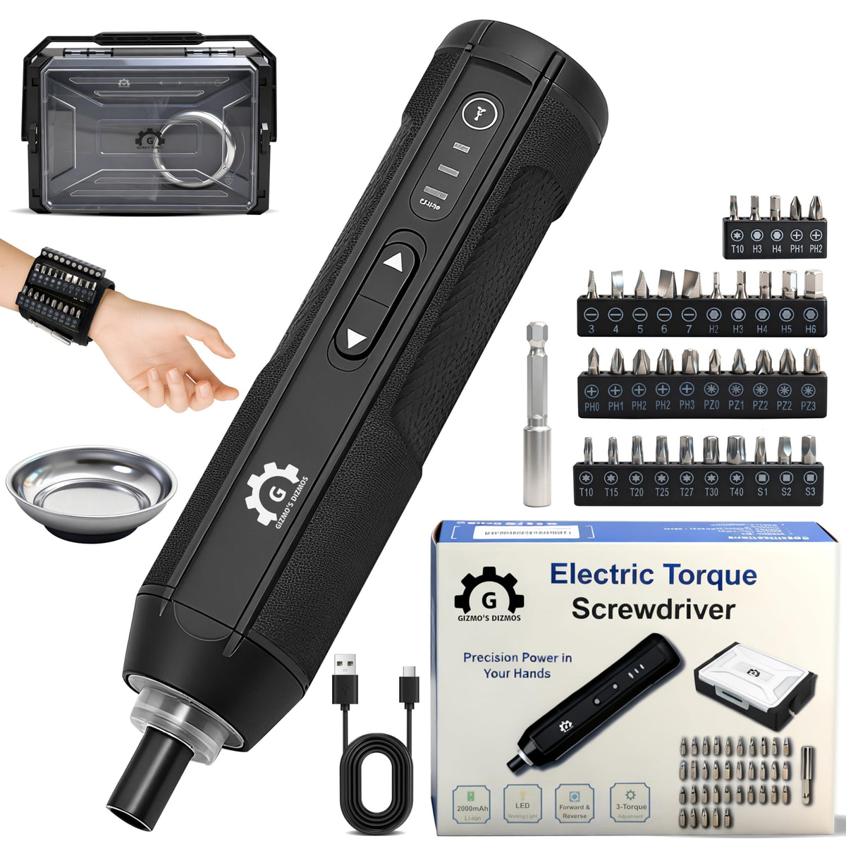 4V Electric Torque Screwdriver Set with 35 Magnetic Bits and Storage Box A940264
