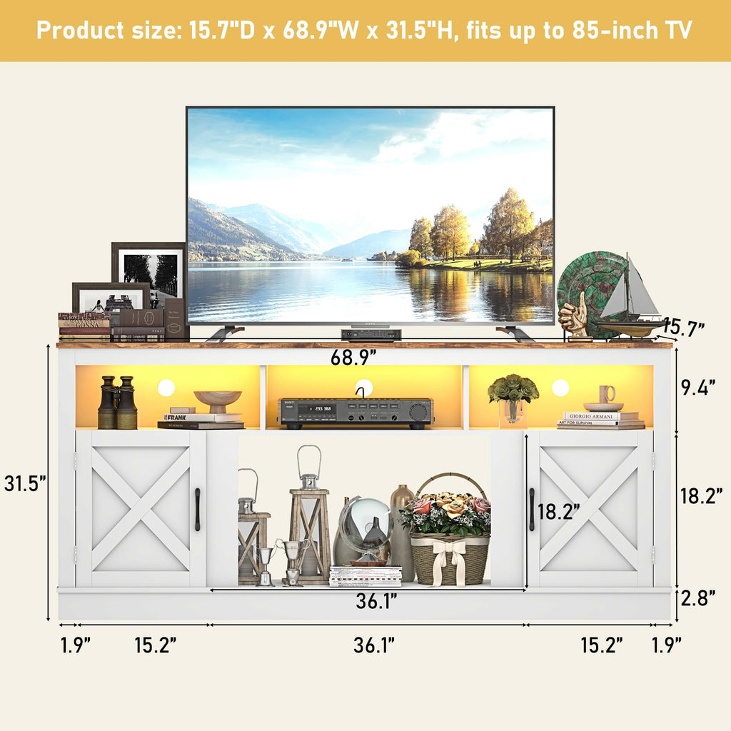 Farmhouse TV Stand for 70/75/80 Inch TV, White S689776