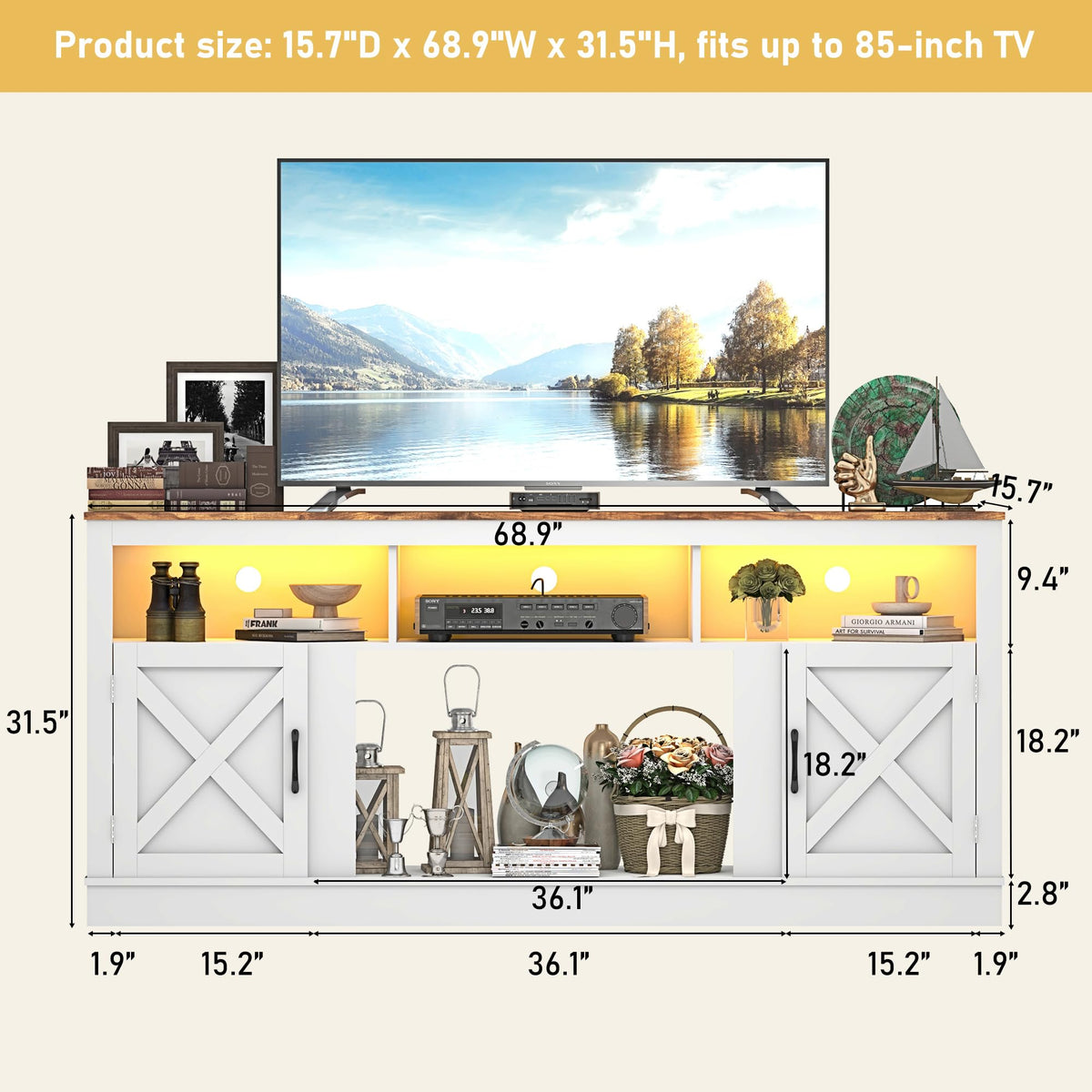 Farmhouse TV Stand for 70/75/80 Inch TV, White S689776
