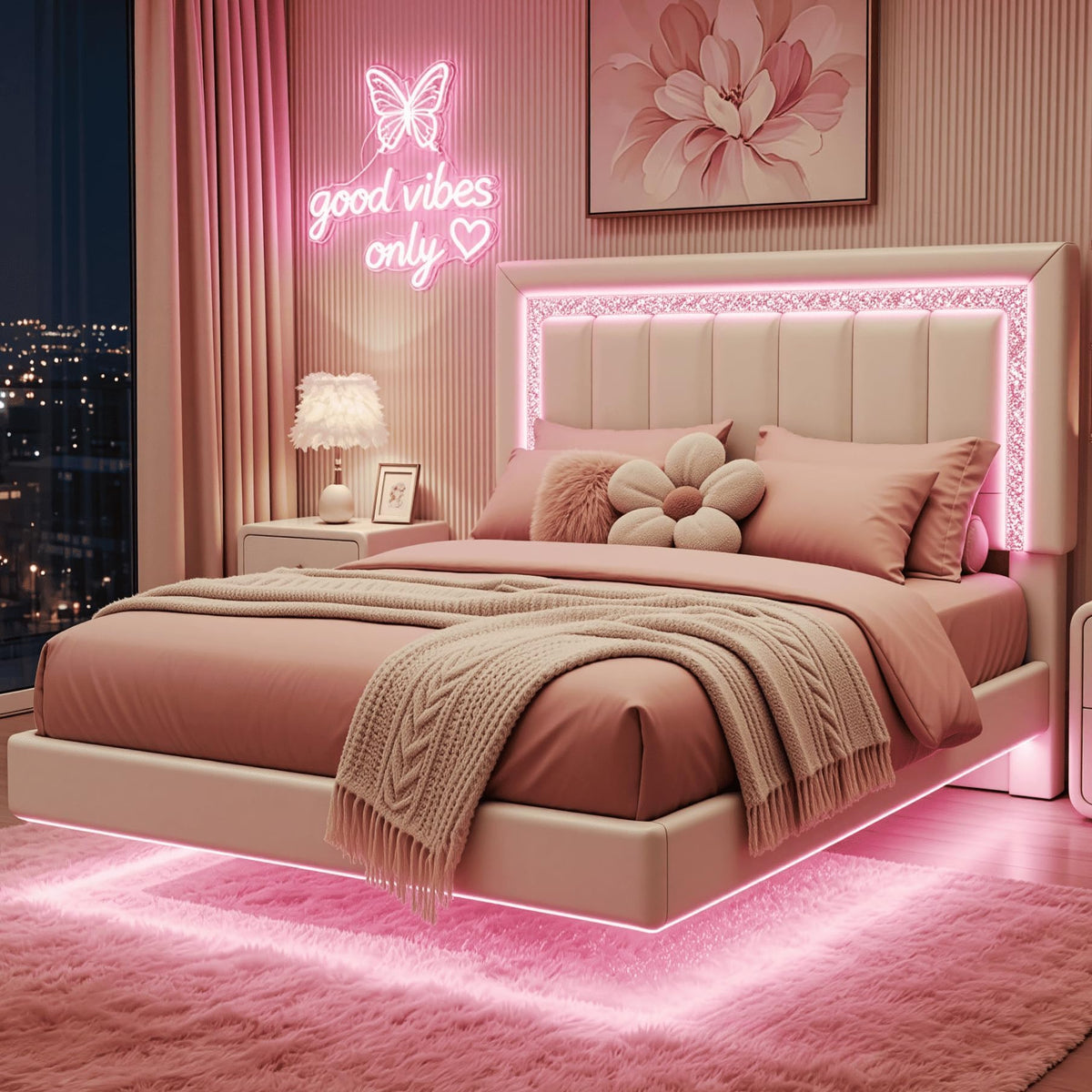 Full Floating Bed Frame with LED Lights T5205