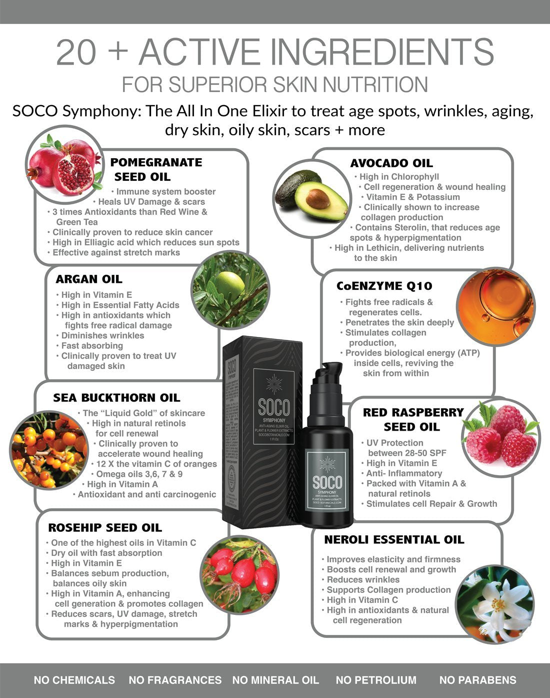 Anti Aging Organic Face Oil Serum with Sea Buckthorn, Argan, Rosehip & CoQ10 W991