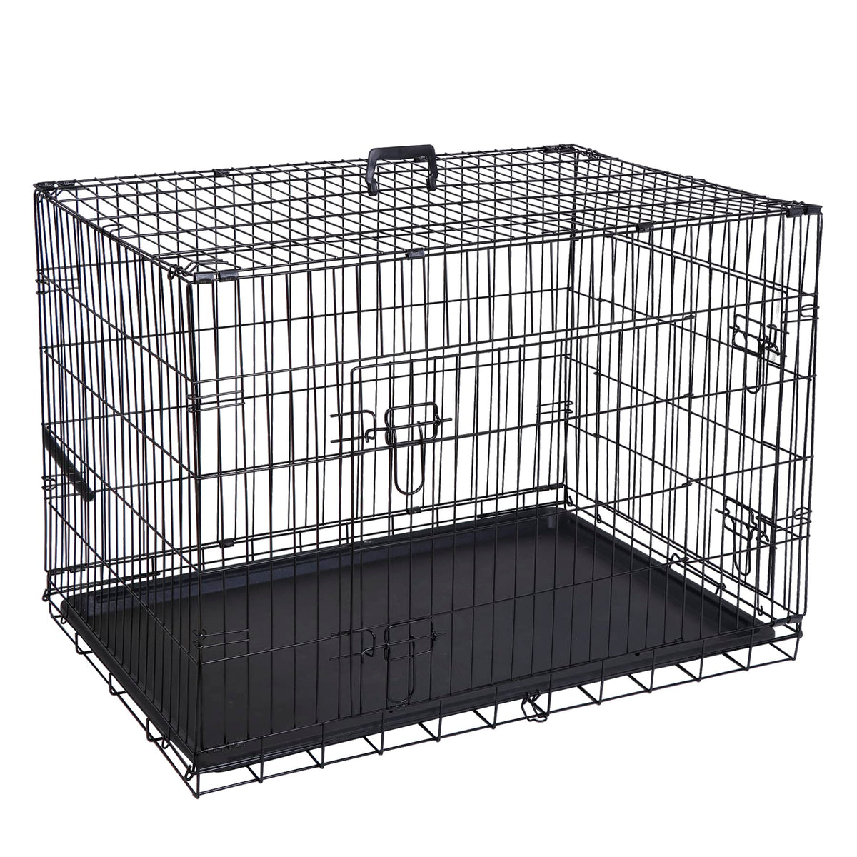 42 Inch Folding Metal Dog Crate with Tray and Handle H54299
