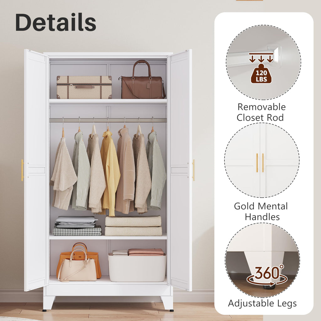 Metal Armoire Wardrobe Closet with Mirror Z29157