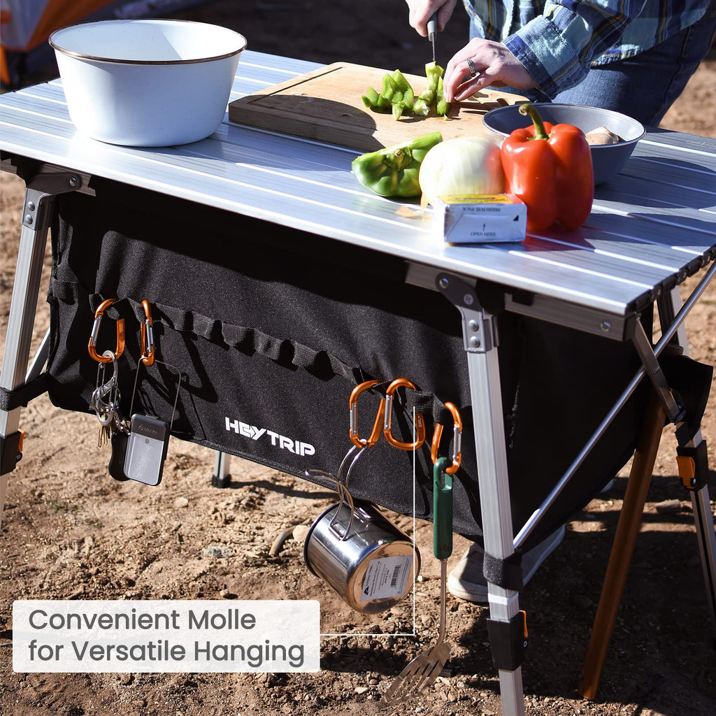 Adjustable Height Folding Camping Table with Storage U587872