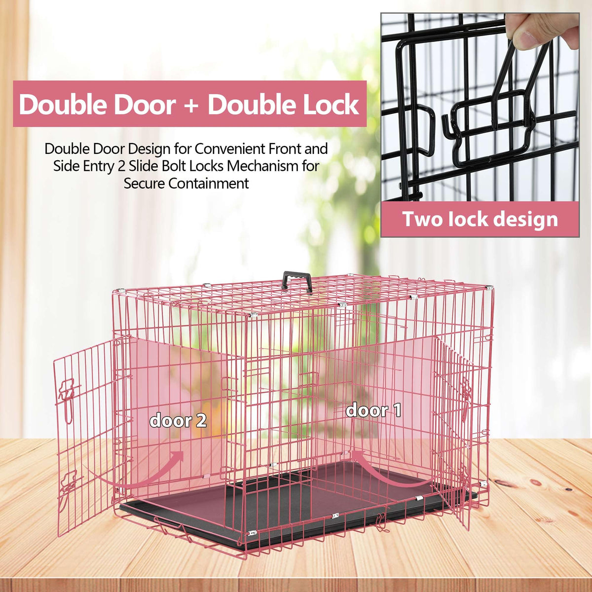 Foldable Double Door 48" Dog Crate with Leak-Proof Tray T9862