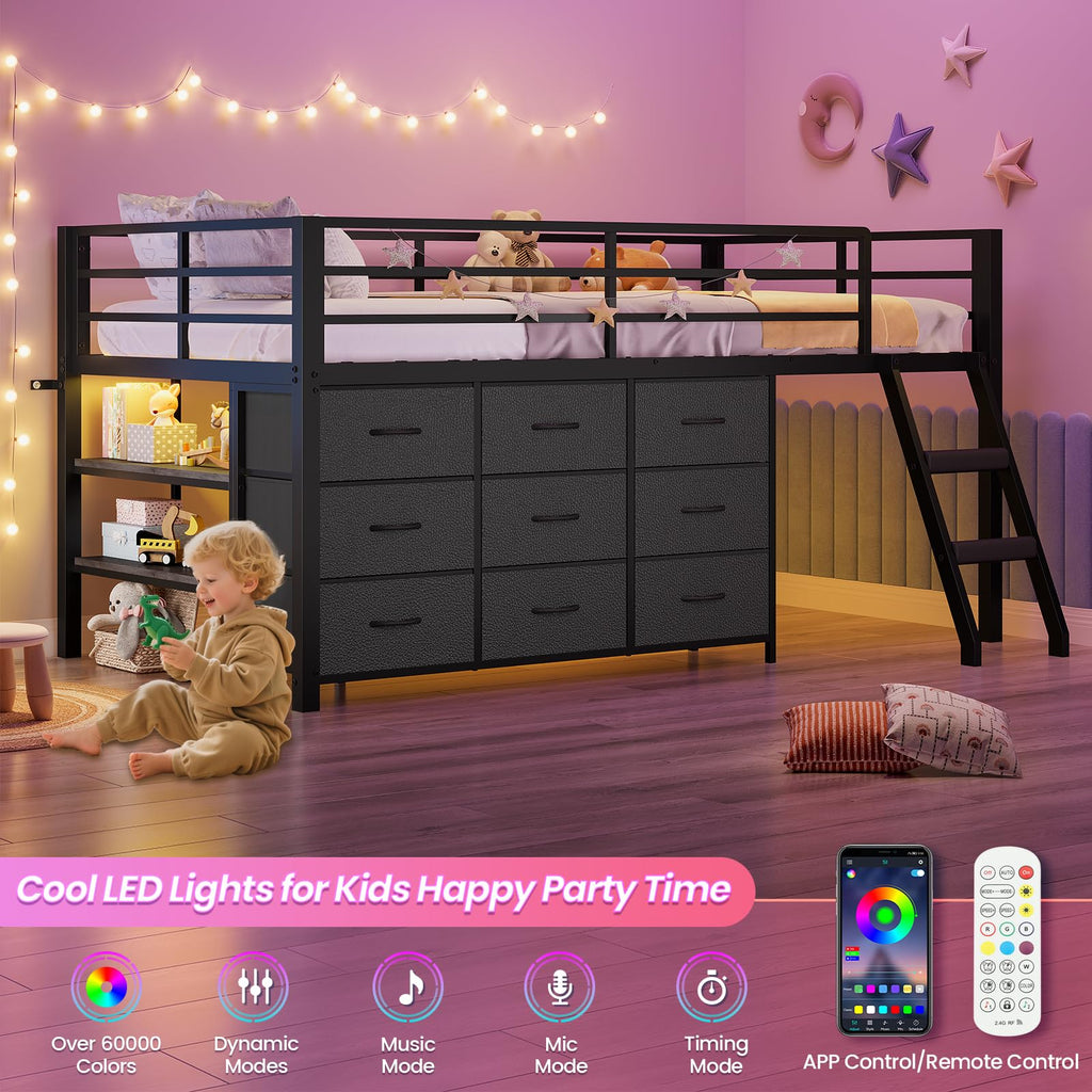Twin Size Loft Bed with 9 Storage Drawers Z195017