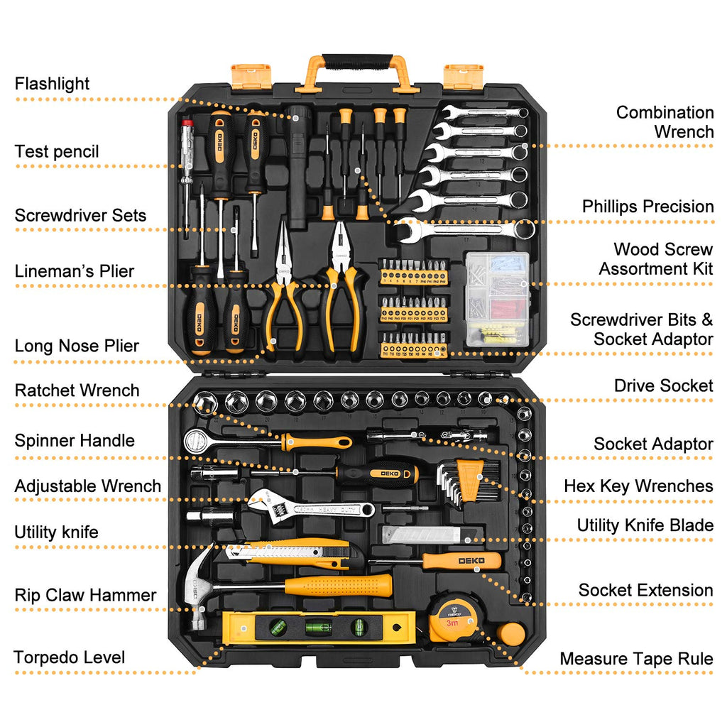208 Piece General Household Hand Tool Kit with Toolbox Storage Case O4933