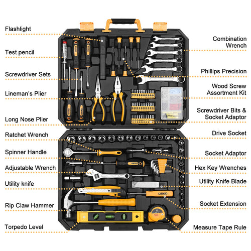 208 Piece General Household Hand Tool Kit with Toolbox Storage Case O4933