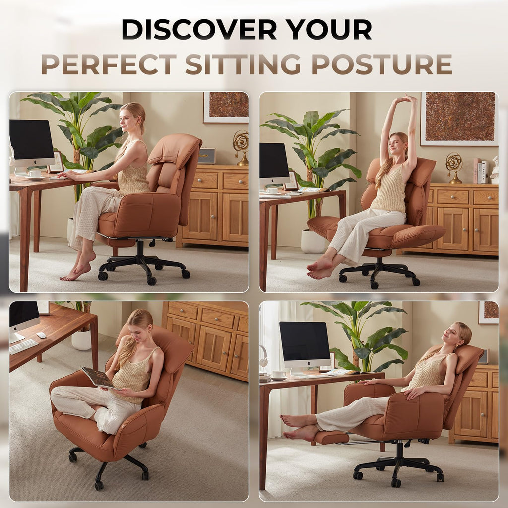 Brown Cross Legged Office Chair with Footrest and Metal Base Z6917
