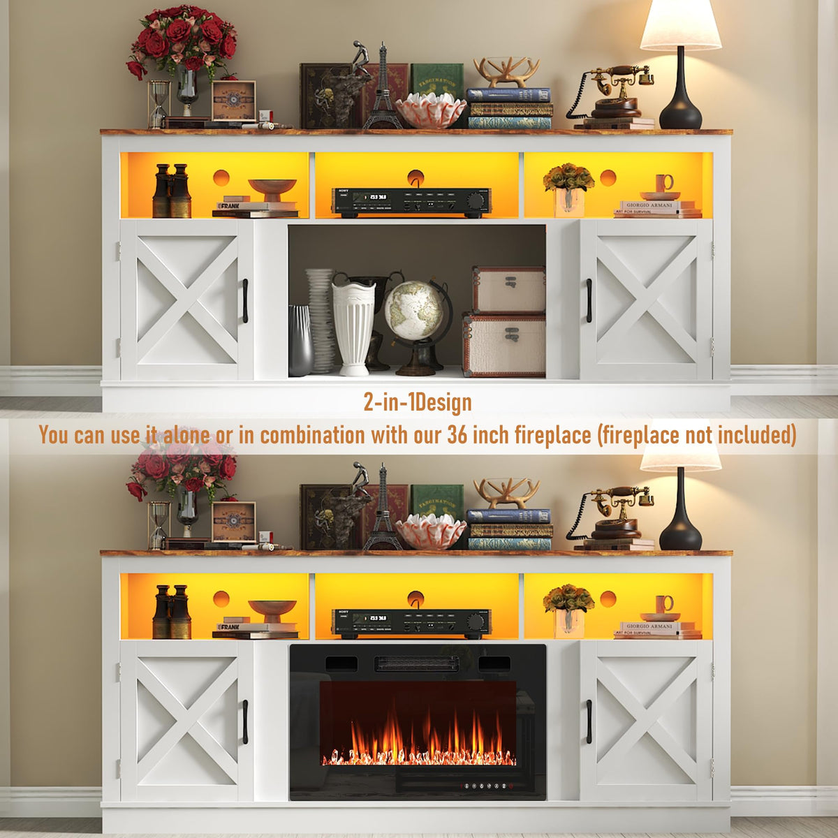 Farmhouse TV Stand for 70/75/80 Inch TV, White S689776