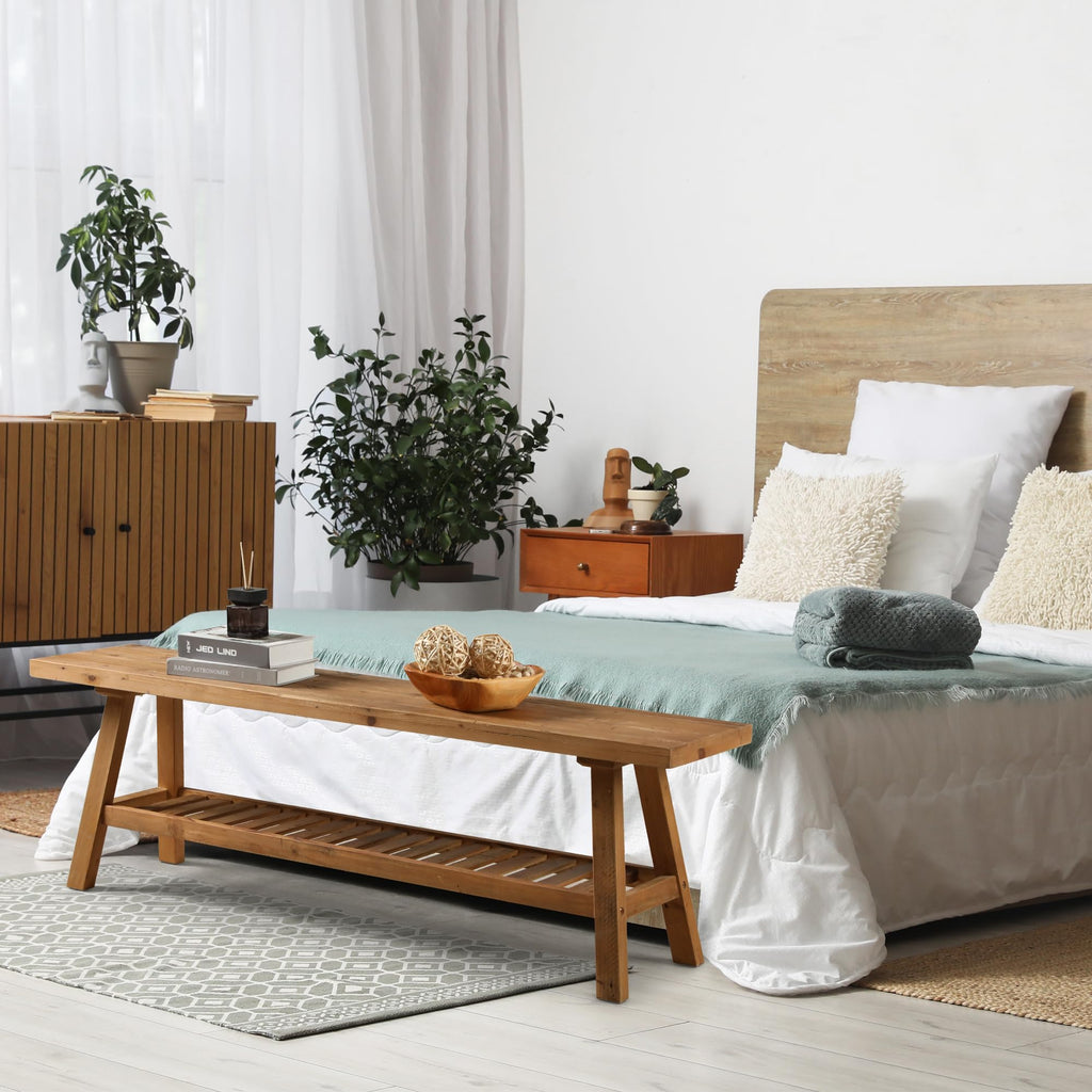 Solid Wood Bench with Storage Shelf P776192