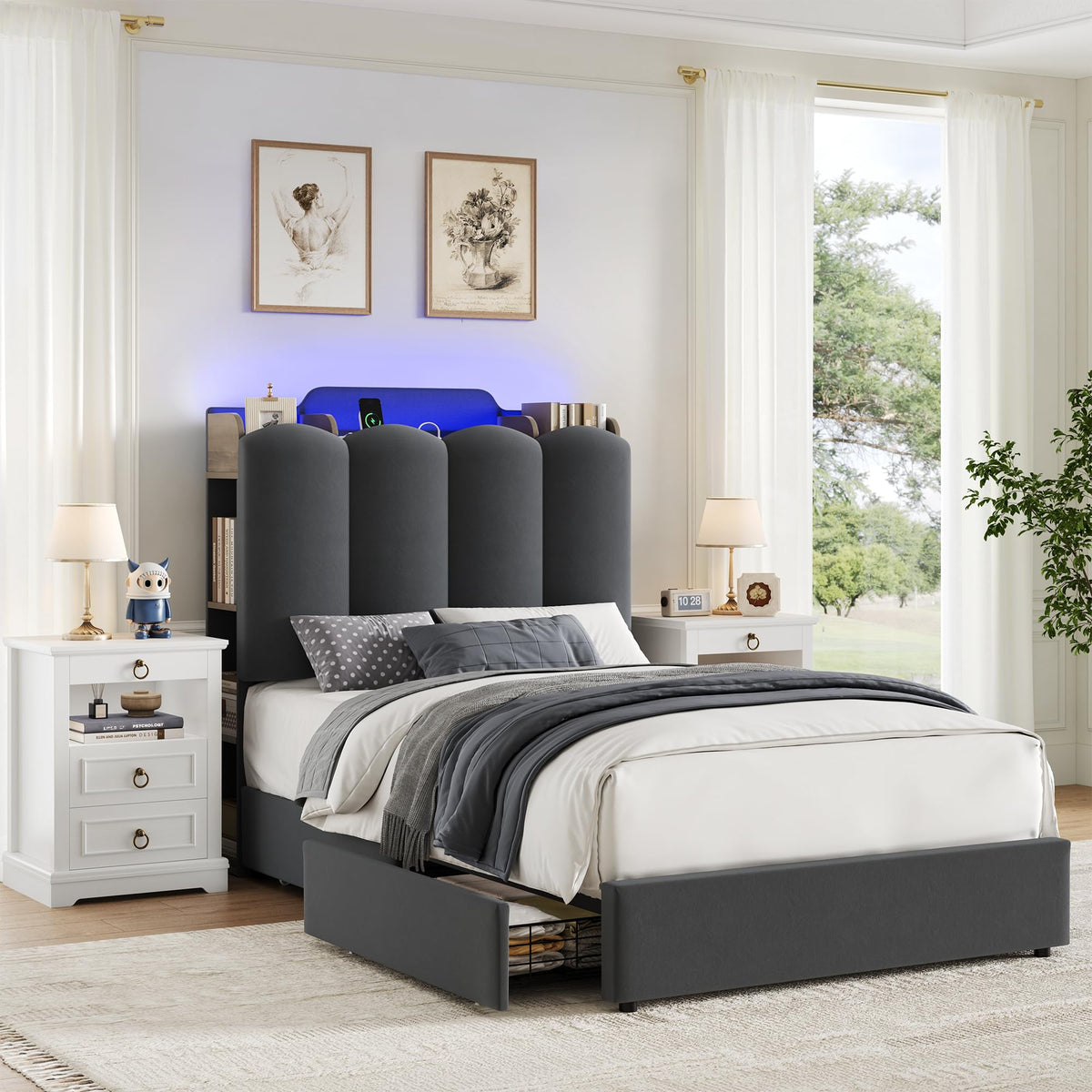 Twin Upholstered Platform Bed Frame with Storage Headboard B668