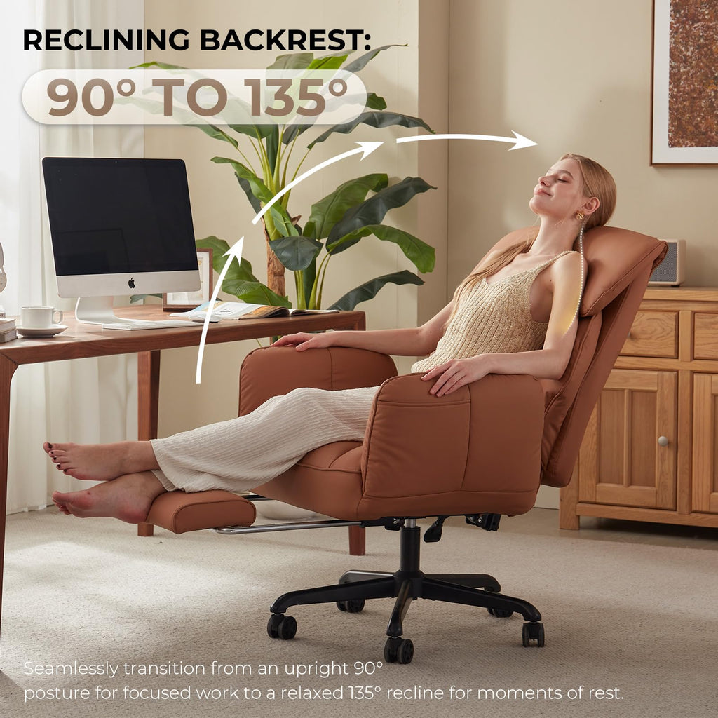 Brown Cross Legged Office Chair with Footrest and Metal Base Z6917
