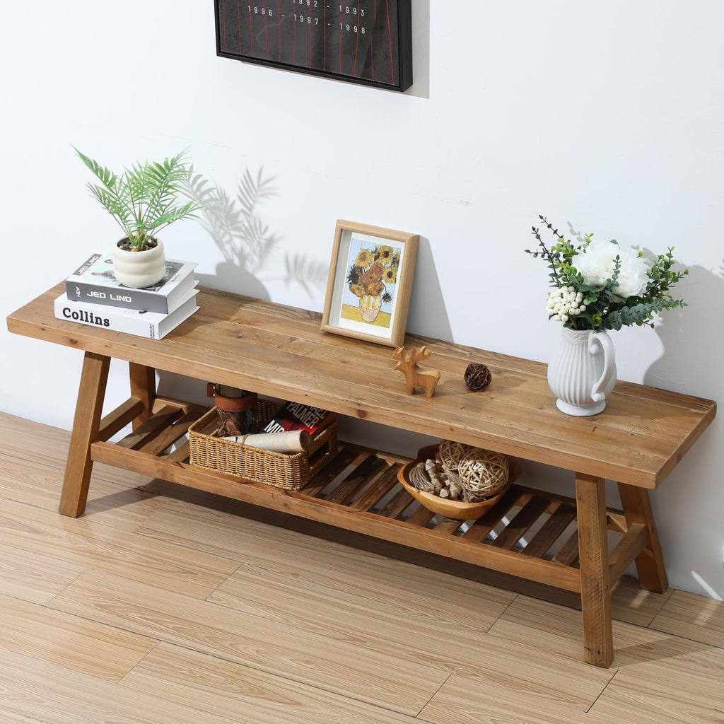 Solid Wood Bench with Storage Shelf P776192