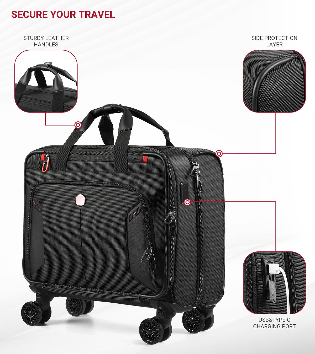 Rolling Laptop Bag with USB & Type-C Charging Port, Water Resistant 17.3 Inch X765383