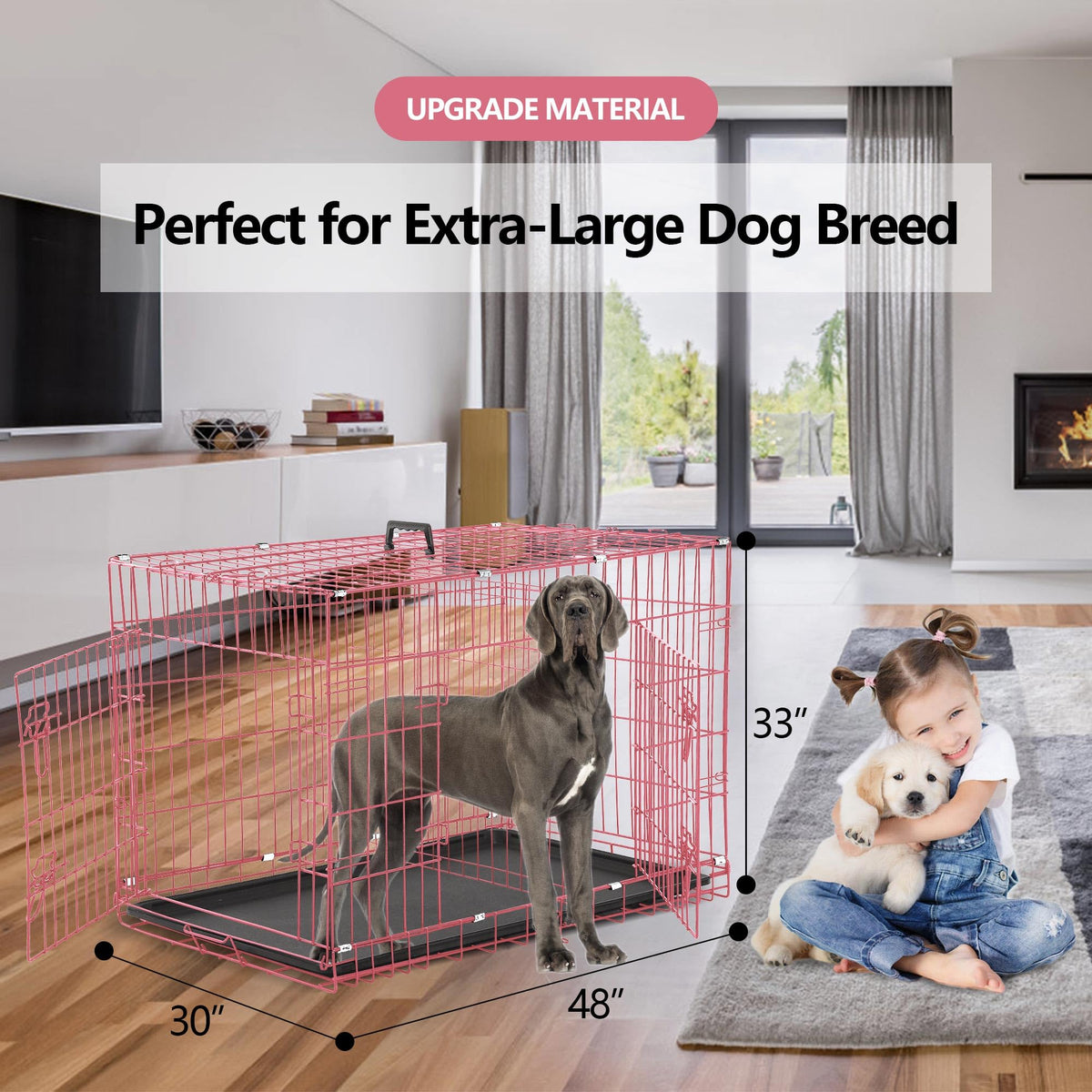 Foldable Double Door 48" Dog Crate with Leak-Proof Tray T9862