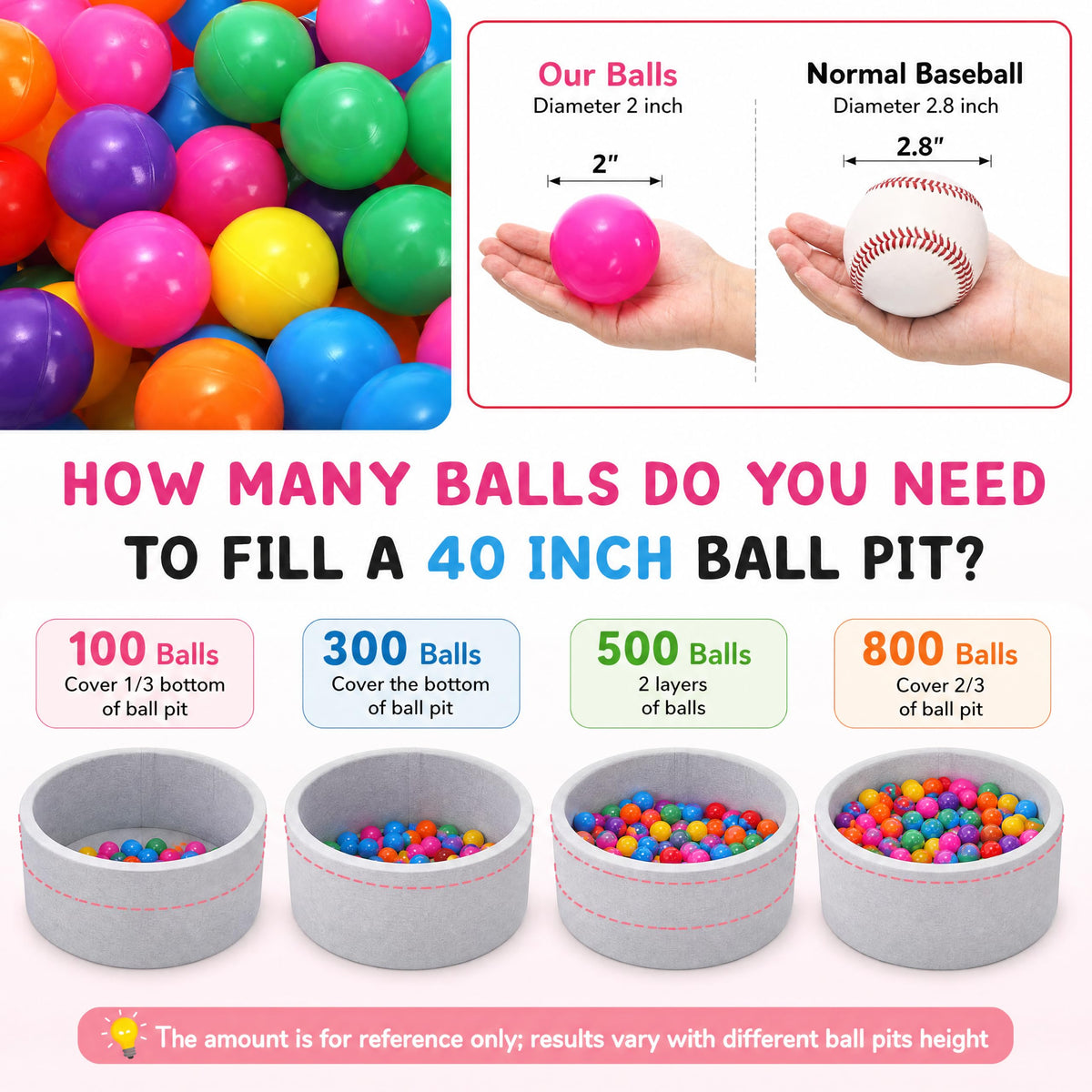 100 Pack 2 Inch Plastic Ball Pit Balls with Storage Bag K5972