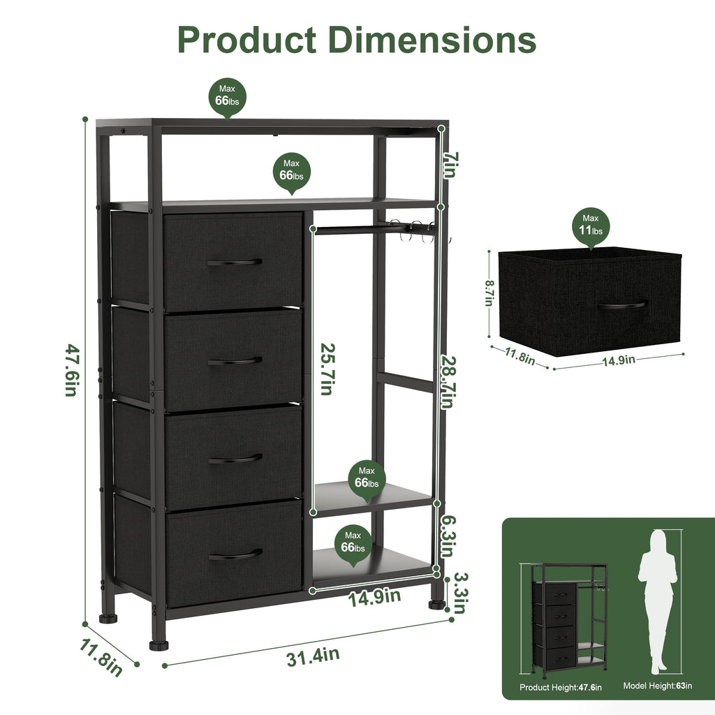 31.5" Dresser with Hanging Rack D7706