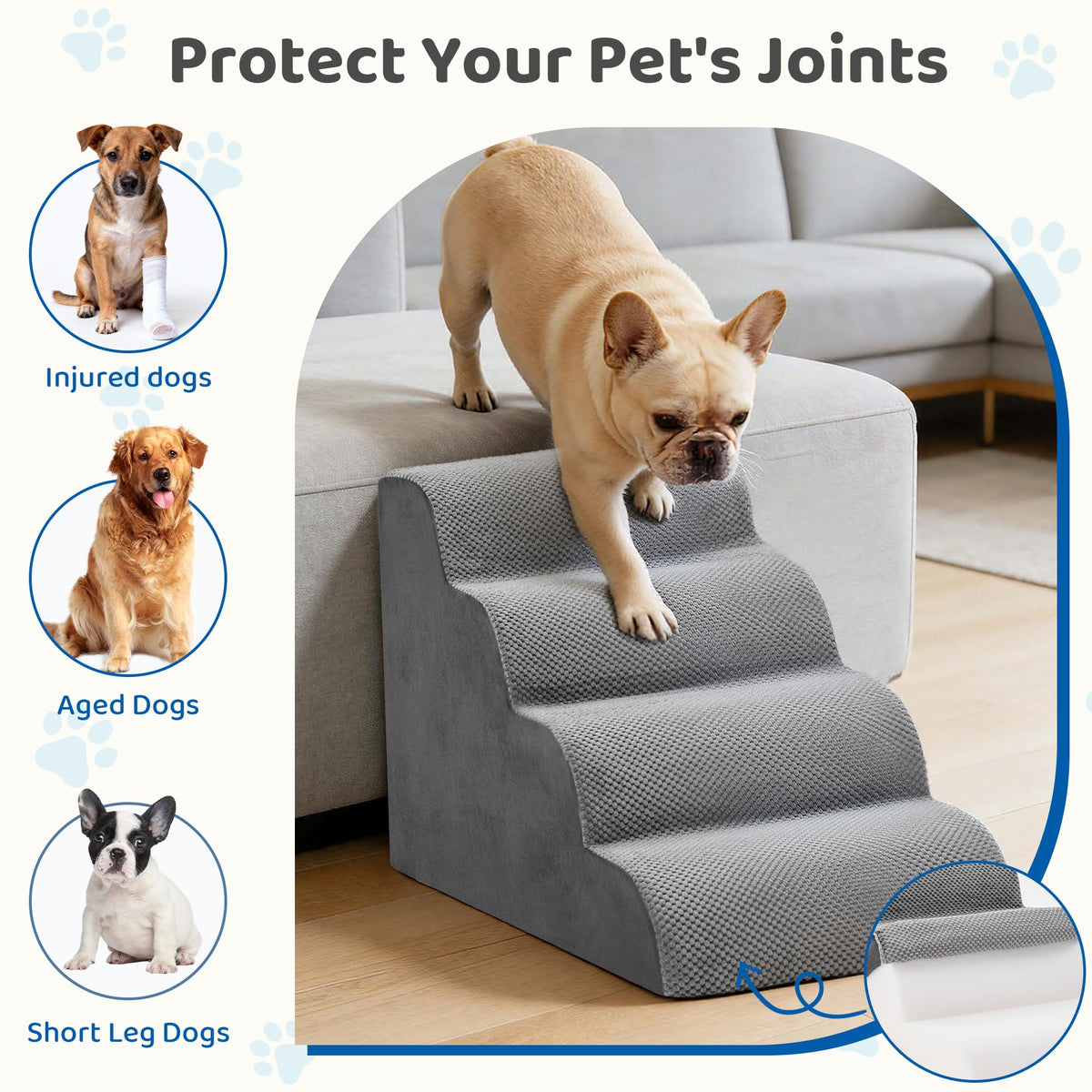Grey 4-Step Curved Pet Dog Stairs T156