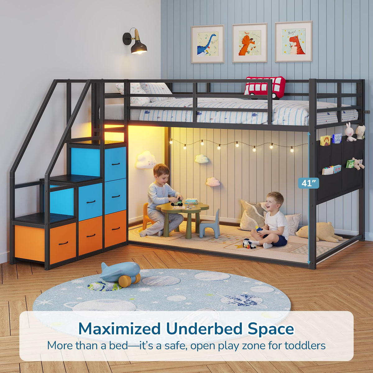 Twin Over Twin Bunk Bed with Storage Staircase & 6 Drawers H572