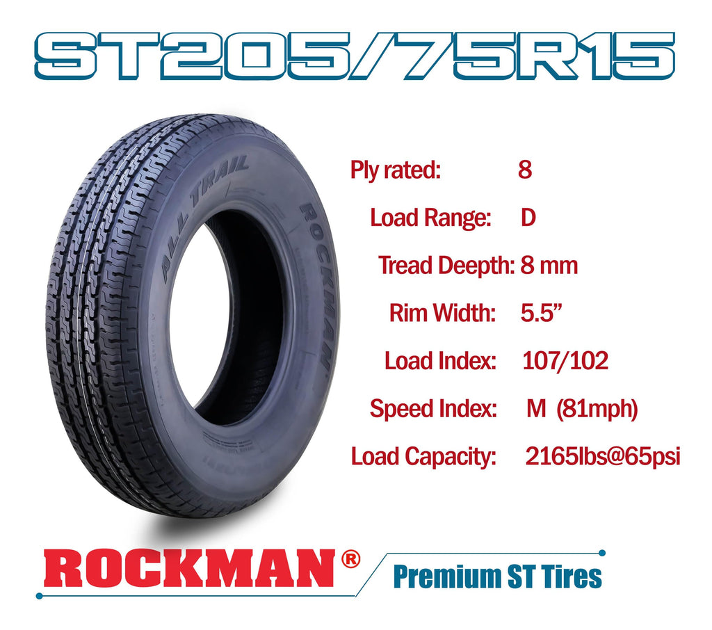 Trailer Tire Wheel ST205/75R15 8-Ply Silver Mod Rim A230804
