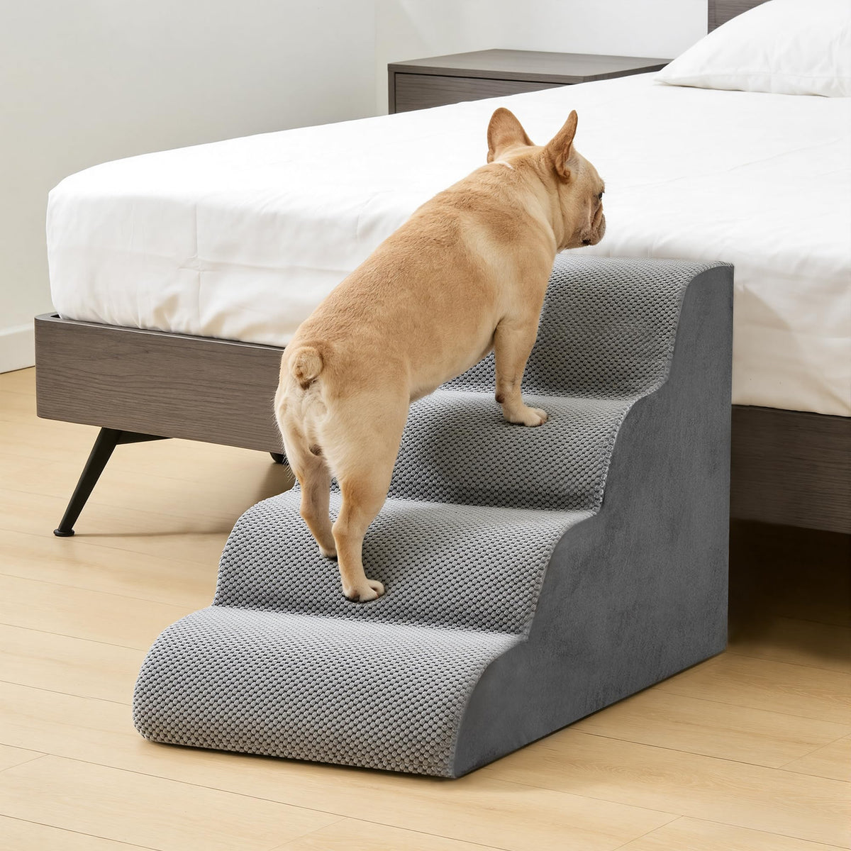 Grey 4-Step Curved Pet Dog Stairs T156