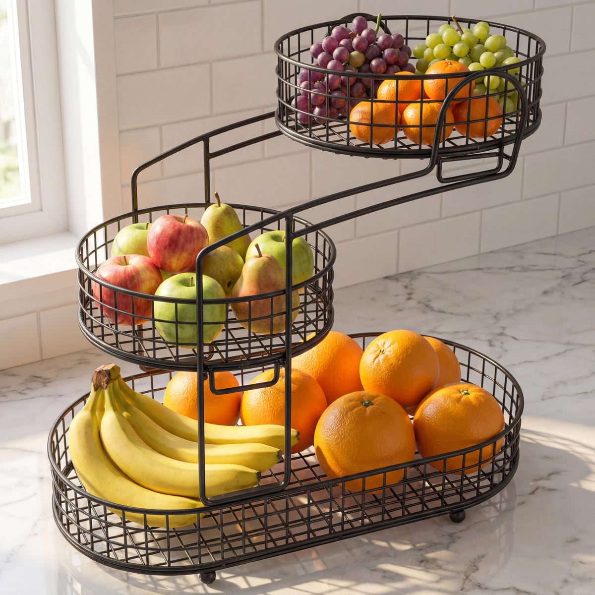 3-Tier Metal Fruit Basket Vegetable Storage Basket A296873