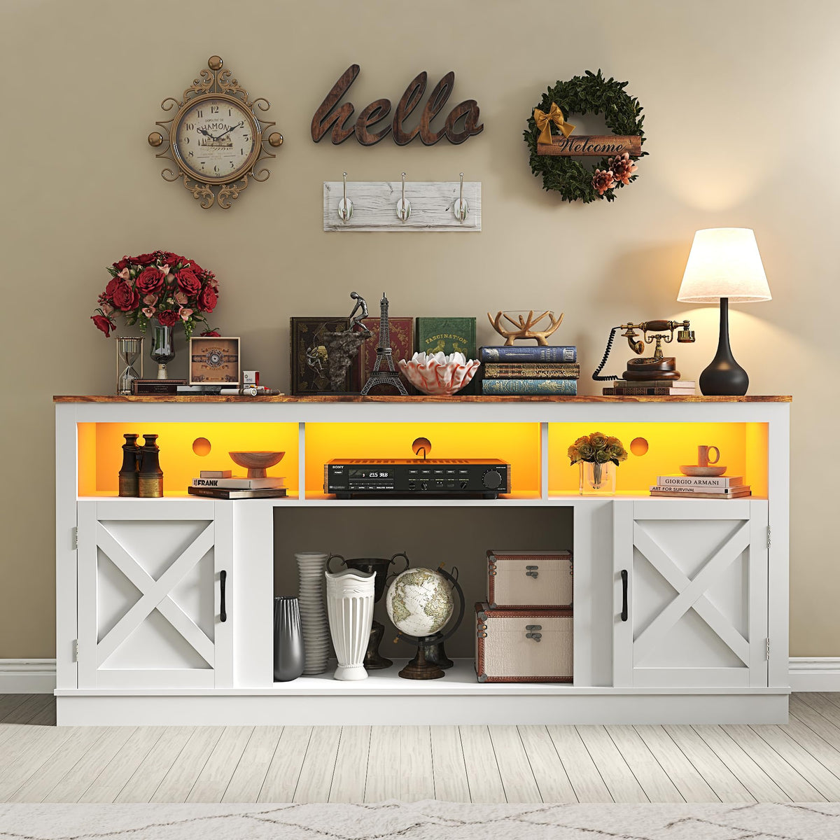 Farmhouse TV Stand for 70/75/80 Inch TV, White S689776