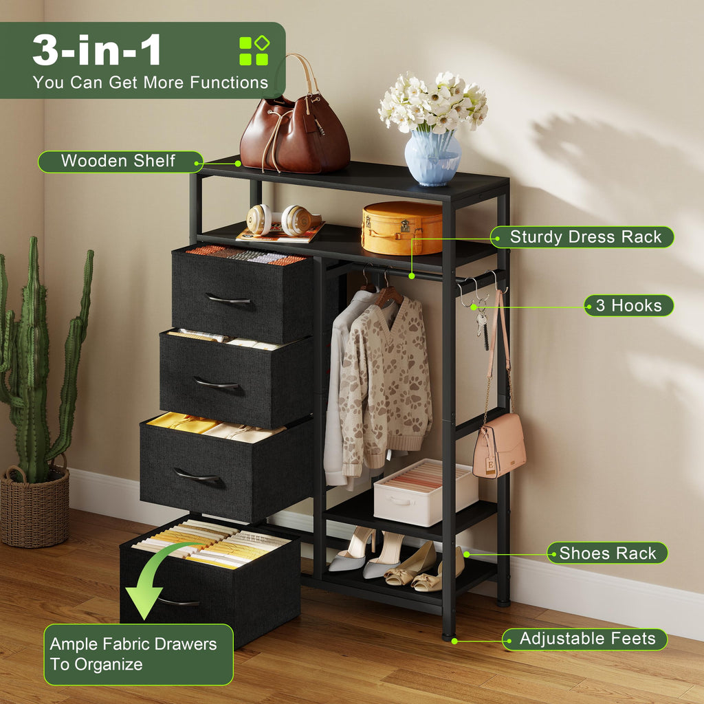 31.5" Dresser with Hanging Rack D7706