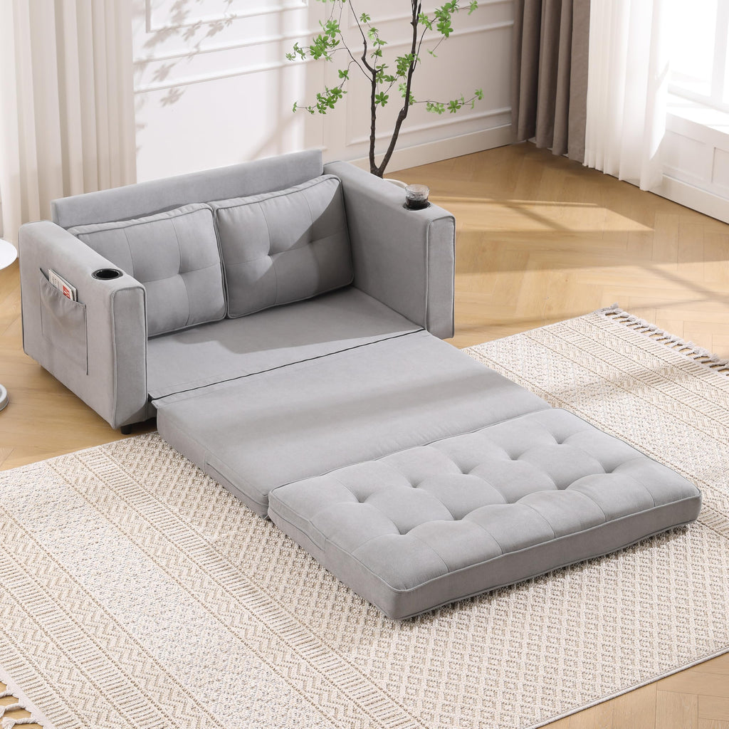 Light Gray Convertible Futon Sofa Bed with Cup Holder O2976