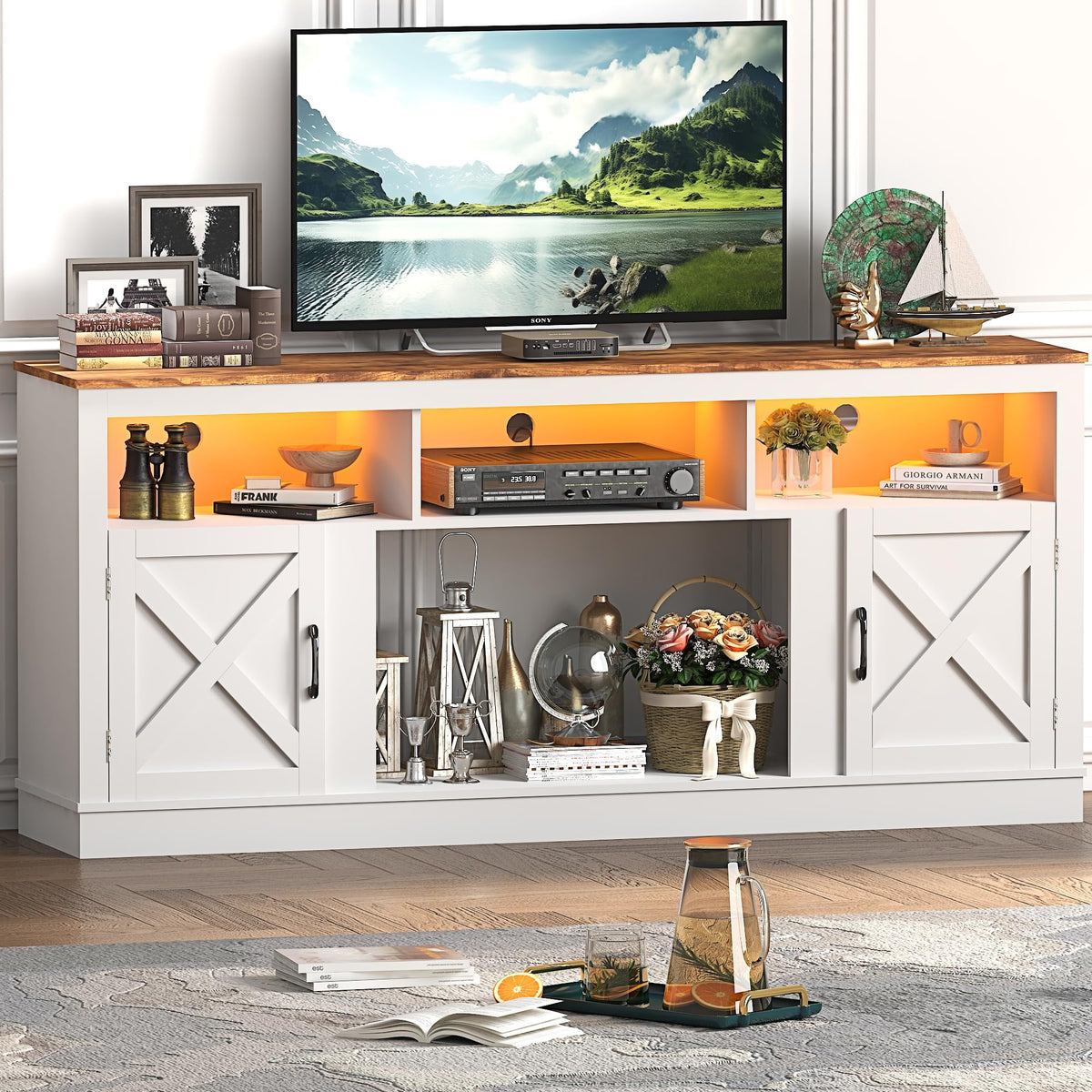Farmhouse TV Stand for 70/75/80 Inch TV, White S689776