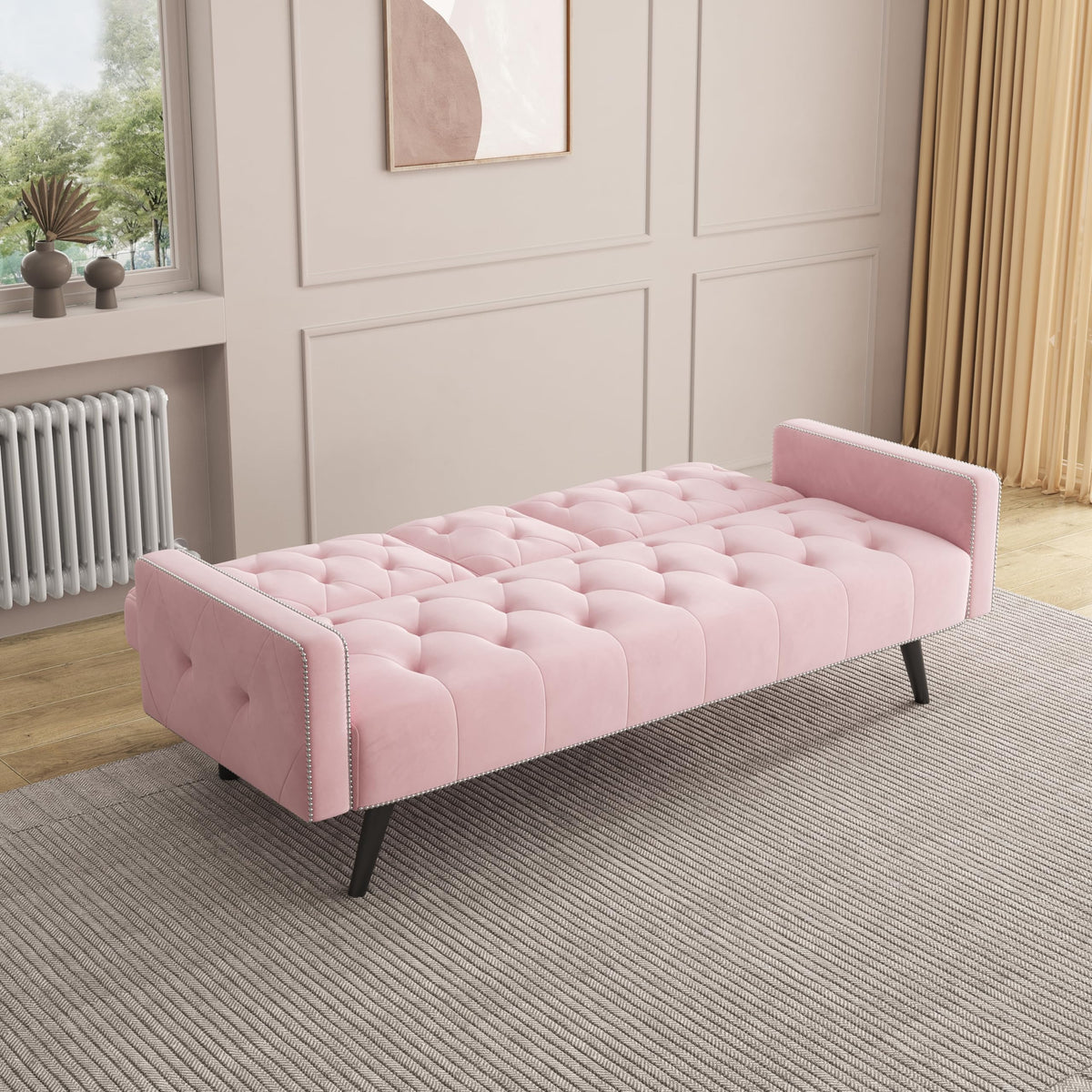 Pink Velvet Futon Sofa Bed Y411344